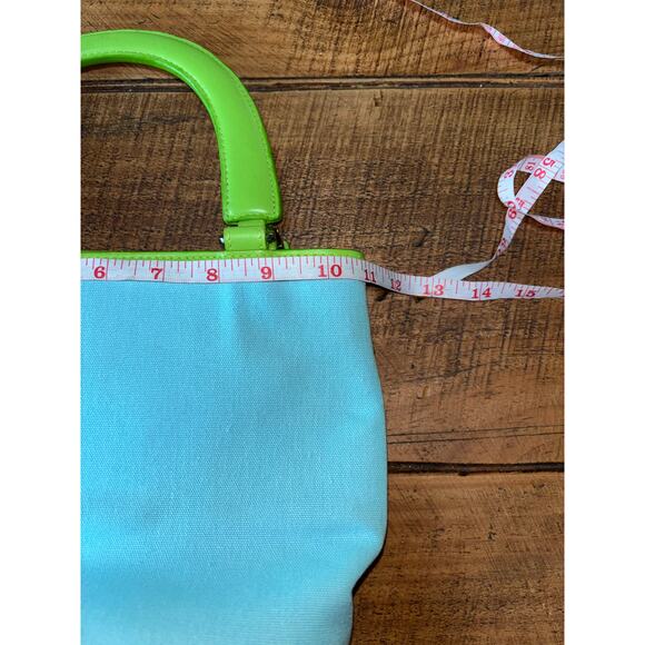NEW Lilly Pulitzer Blue Green Lilly Vintage 90s Lunch Bag Purse Inside Pockets - Picture 11 of 13